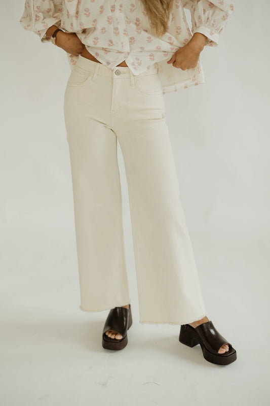 Cream High Rise Cropped Wide Leg