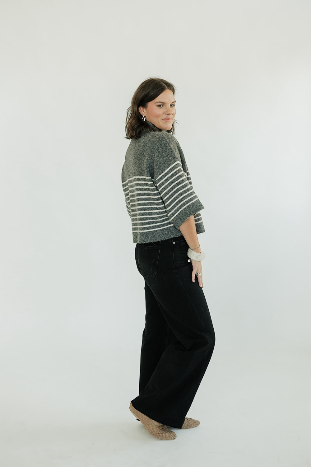 Charcoal Striped Henley Sweater (S-2XL)