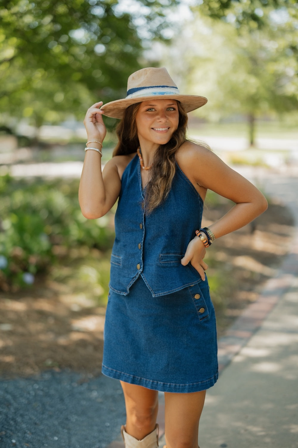 Lavinia Mid-Blue Denim Halter Neck Top (XS-XL)