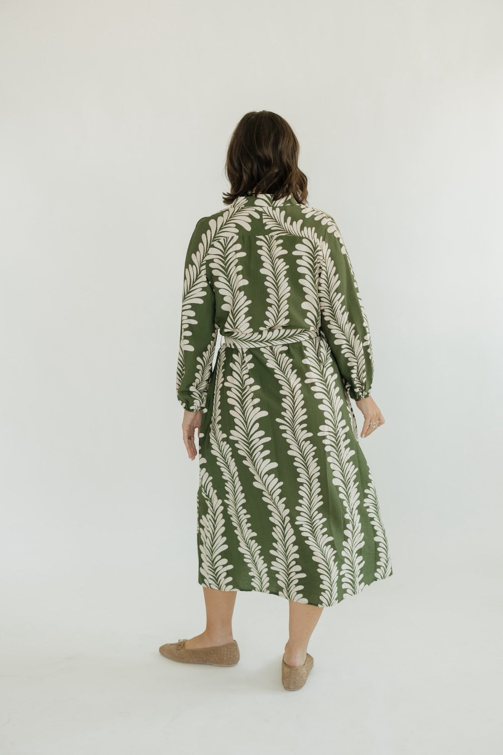 Leaf Cascade Belted Dress