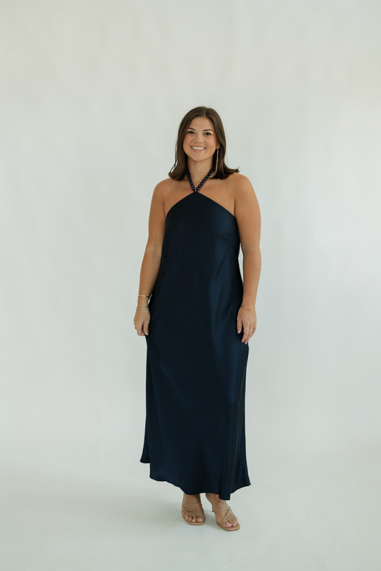 Peggy Navy Halter Dress