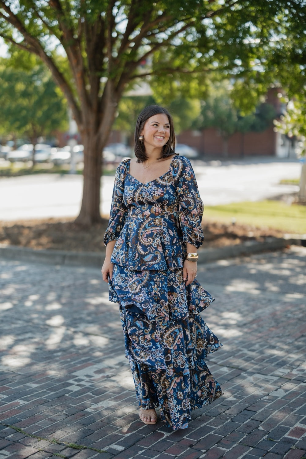 Zara Navy Multi Satin Tiered Dress (XS-XL)