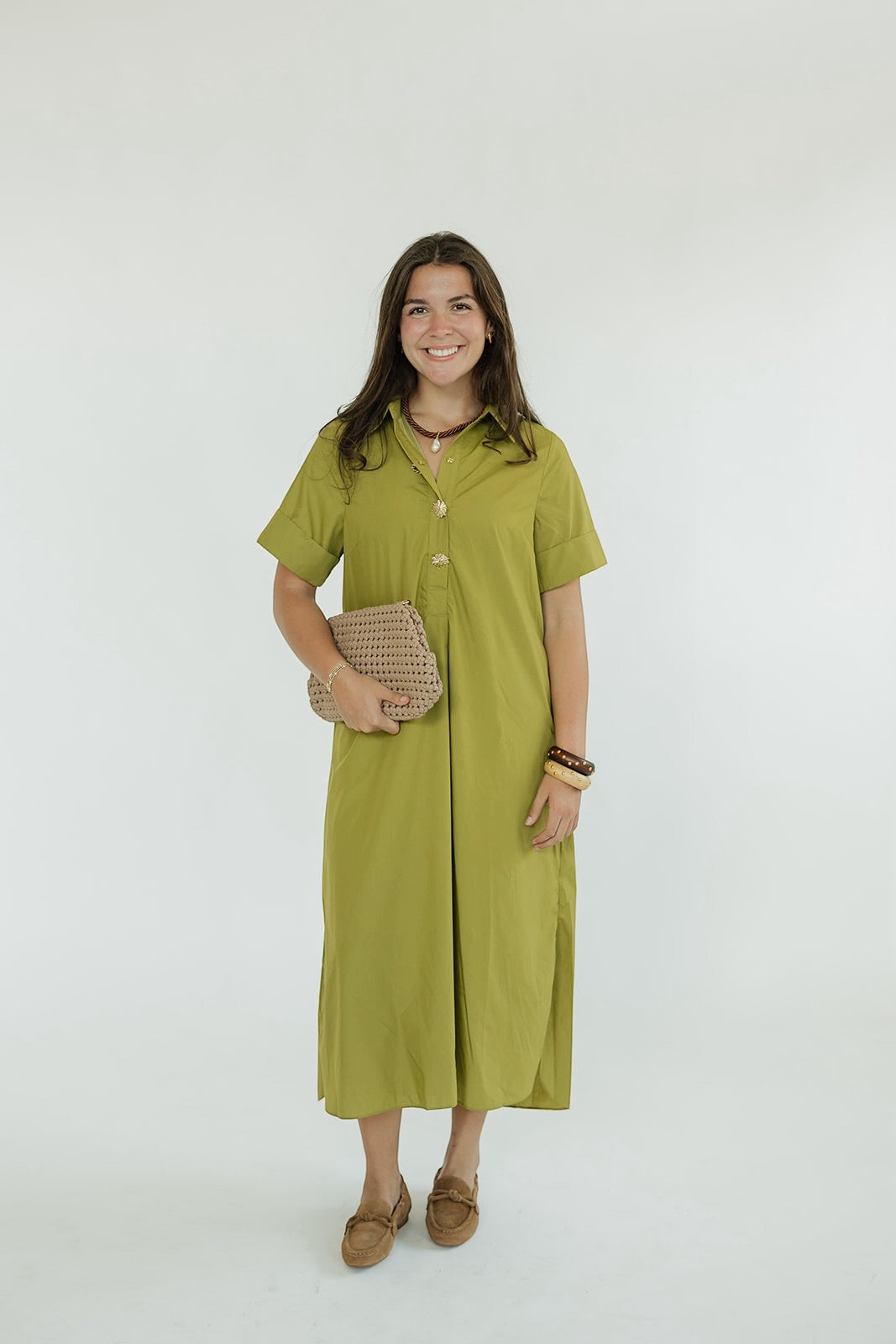 Darly Chartreuse Button Front Midi Dress (S-2XL)