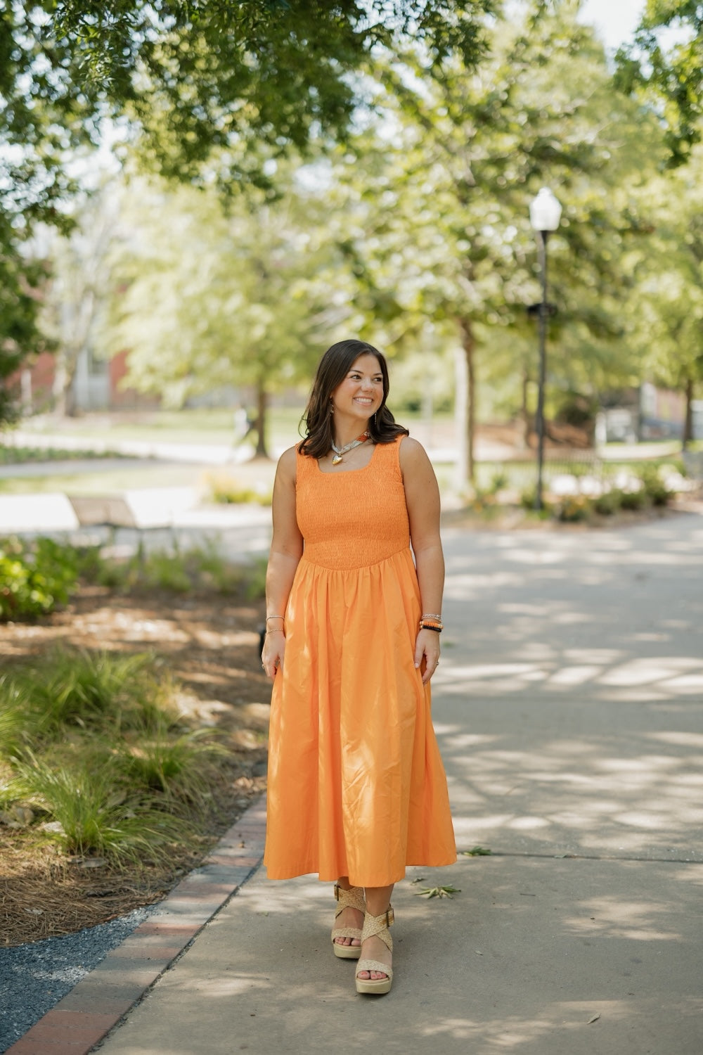 Brinley Orange Smocked Top Midi Dress (S-3XL)