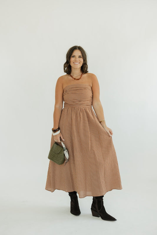Terracotta Check Maxi Dress