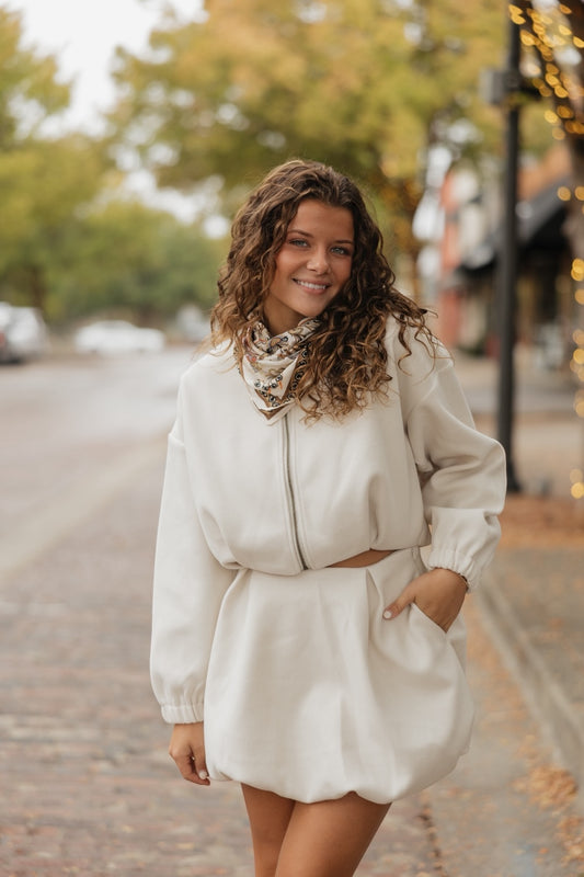 Sarah Cream Bubble Hem Cropped Jacket