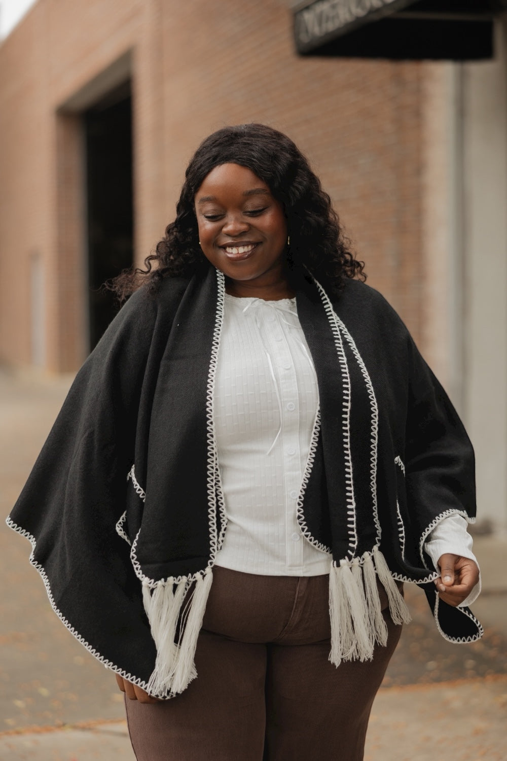 Black Whipstitch Wrap with Scarf