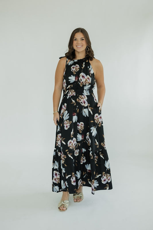 Natalie Floral Halter Neck Tiered Midi Dress