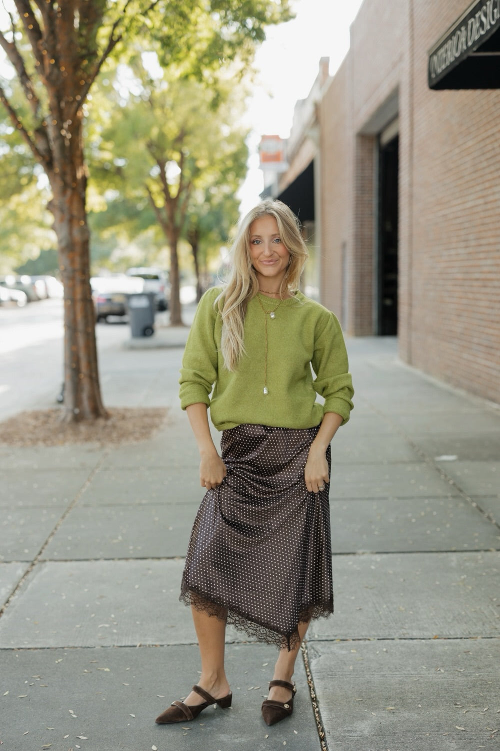 Kristen Chartreuse Pleat Sleve Sweater