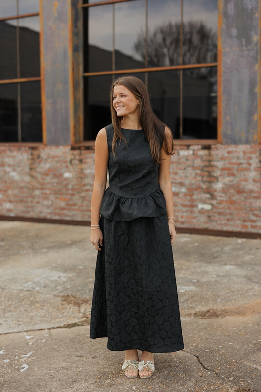 Birdie Black Brocade Short Sleeve Top