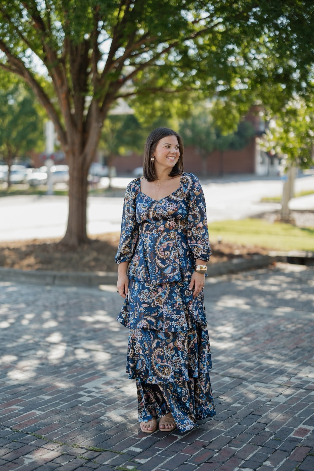 Zara Navy Multi Satin Tiered Dress (XS-XL)