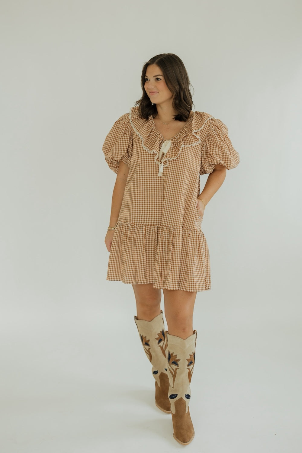 Ophelia Rust Gingham Mini Dress