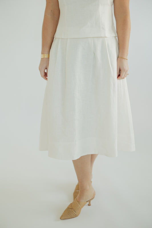 Fiona Off White Linen Pleated Midi Skirt