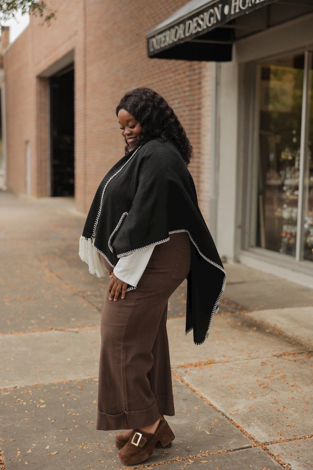 Black Whipstitch Wrap with Scarf