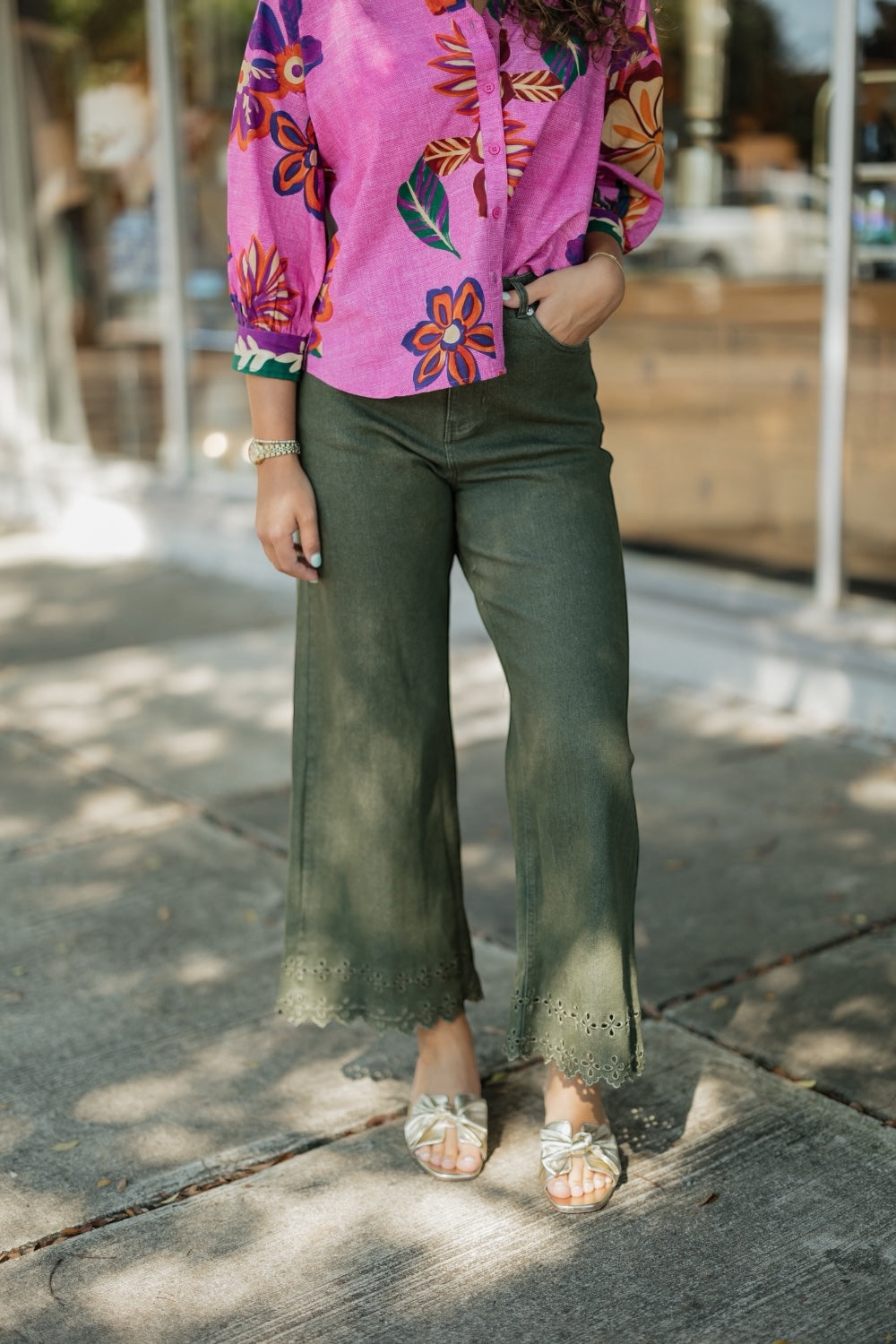 Olive Lace Trim Pants (S-2XL)