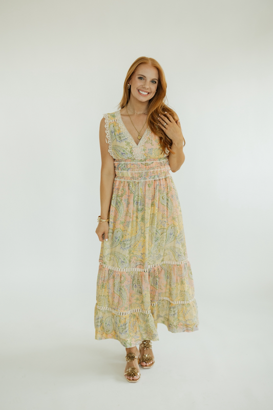 Talia Lace Trim Printed Midi Dress (XS-XL)