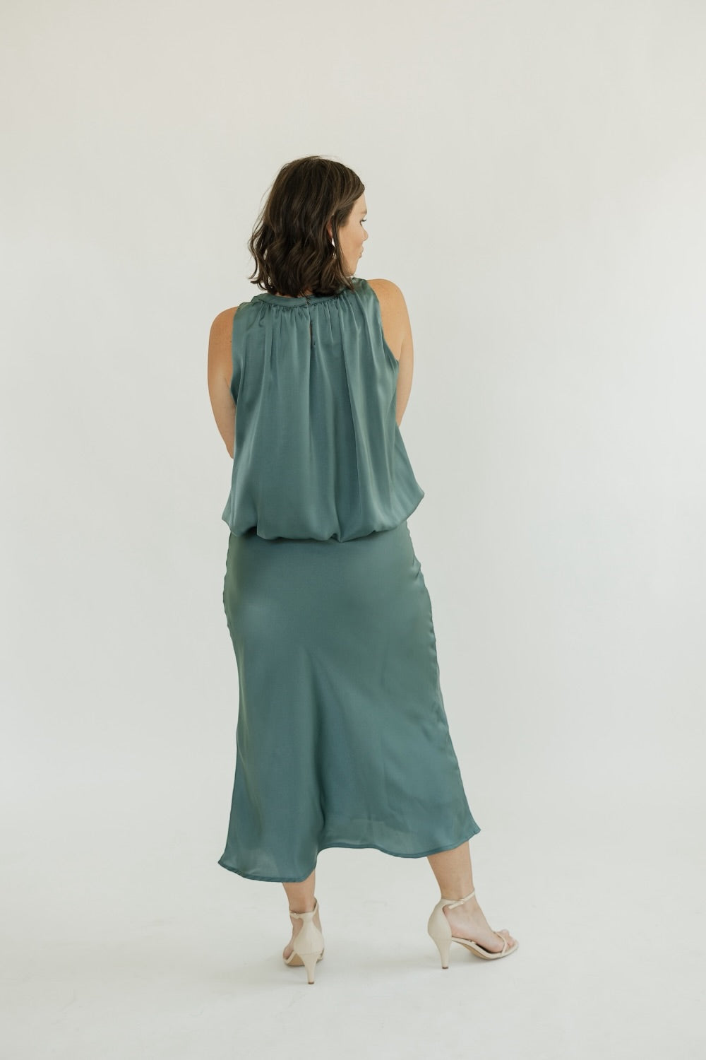 Kiley Teal Satin Bubble Top