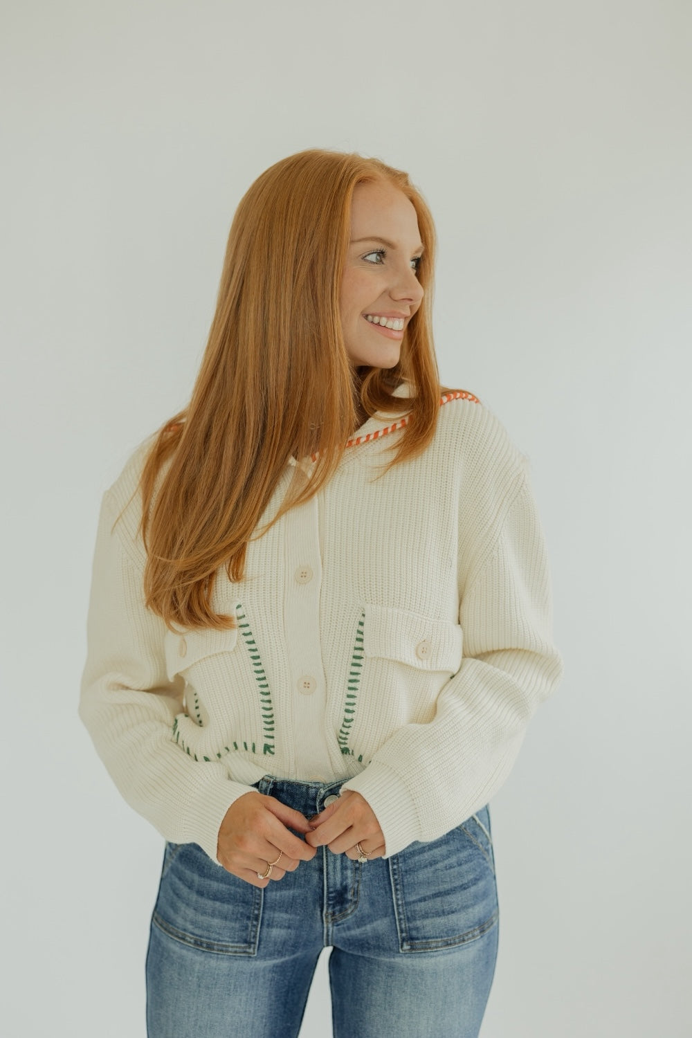 Stella Color Stitch Detail Sailor Collar Cardigan