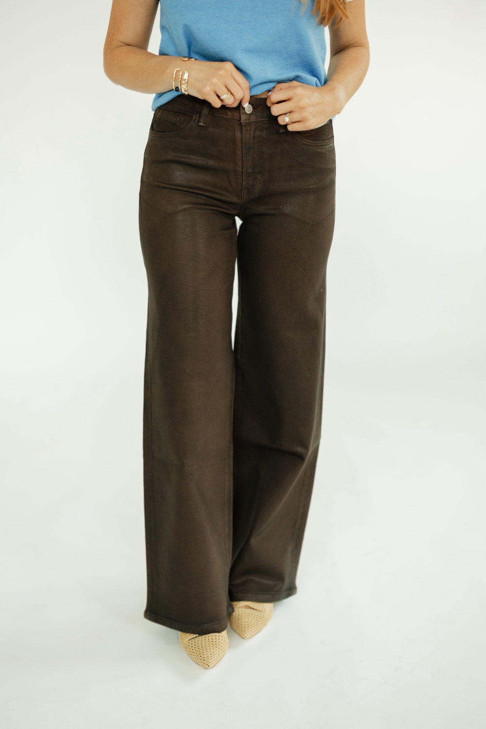 Chicory Coffee Coated High Rise Wide Leg Jean