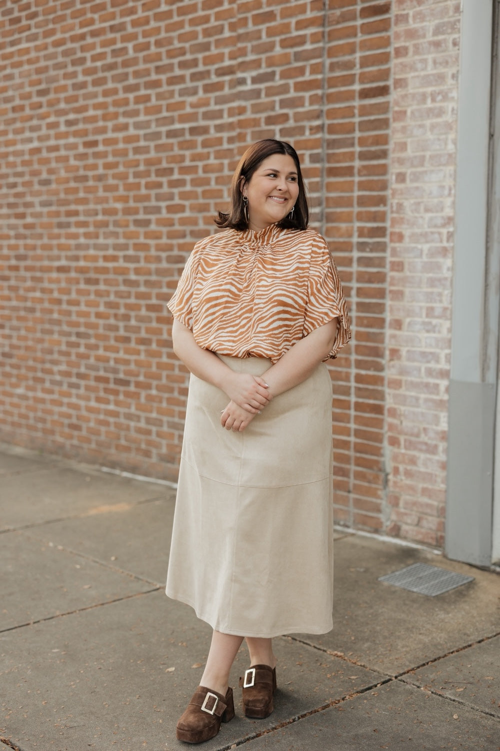 Natural Suede A-Line Midi Skirt (S-3XL)