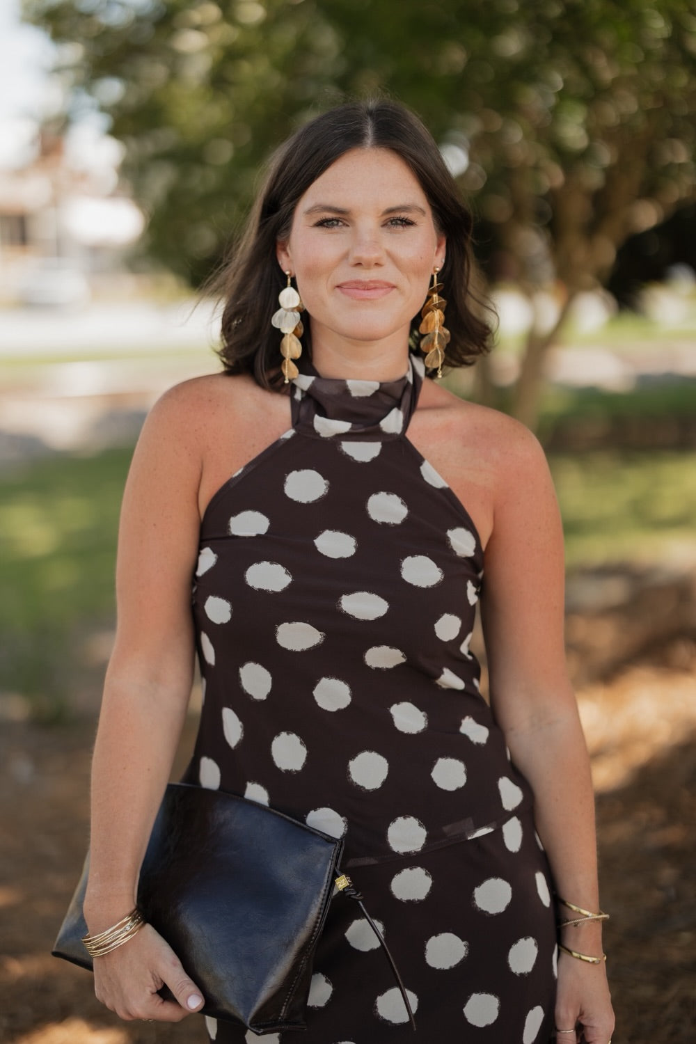 Grace Brown Polka Dot Halter Top