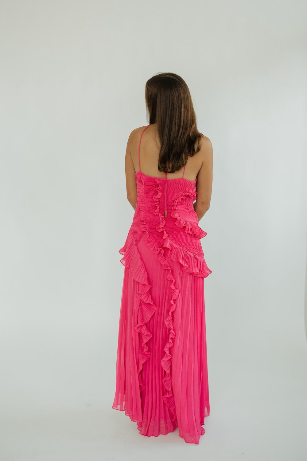 Cecilia Fuchsia Ruched Chiffon Midi Dress