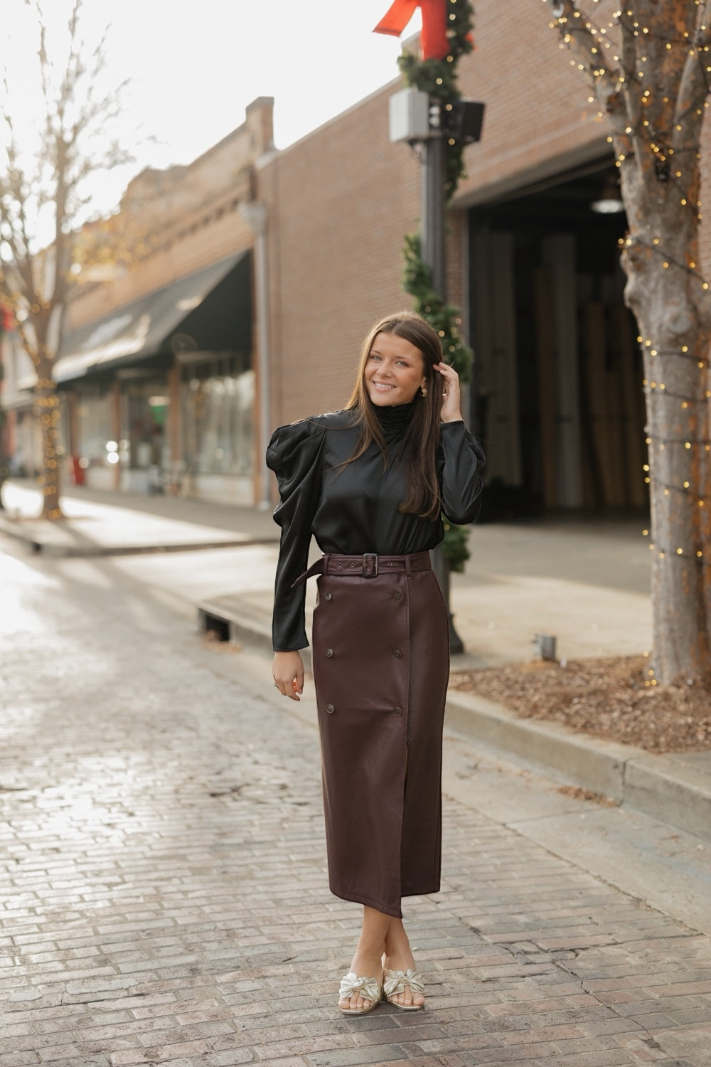 Rosie Long Sleeve Black Satin Top