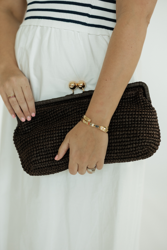 Chocolate Raffia Clutch