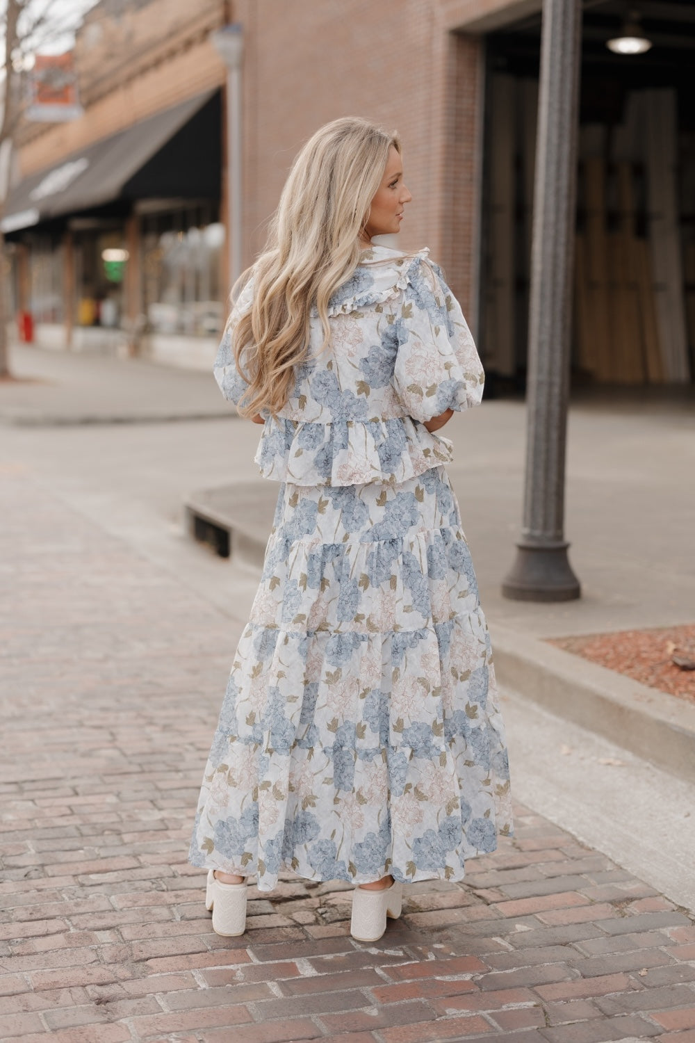 Blue Peony Floral Maxi Skirt