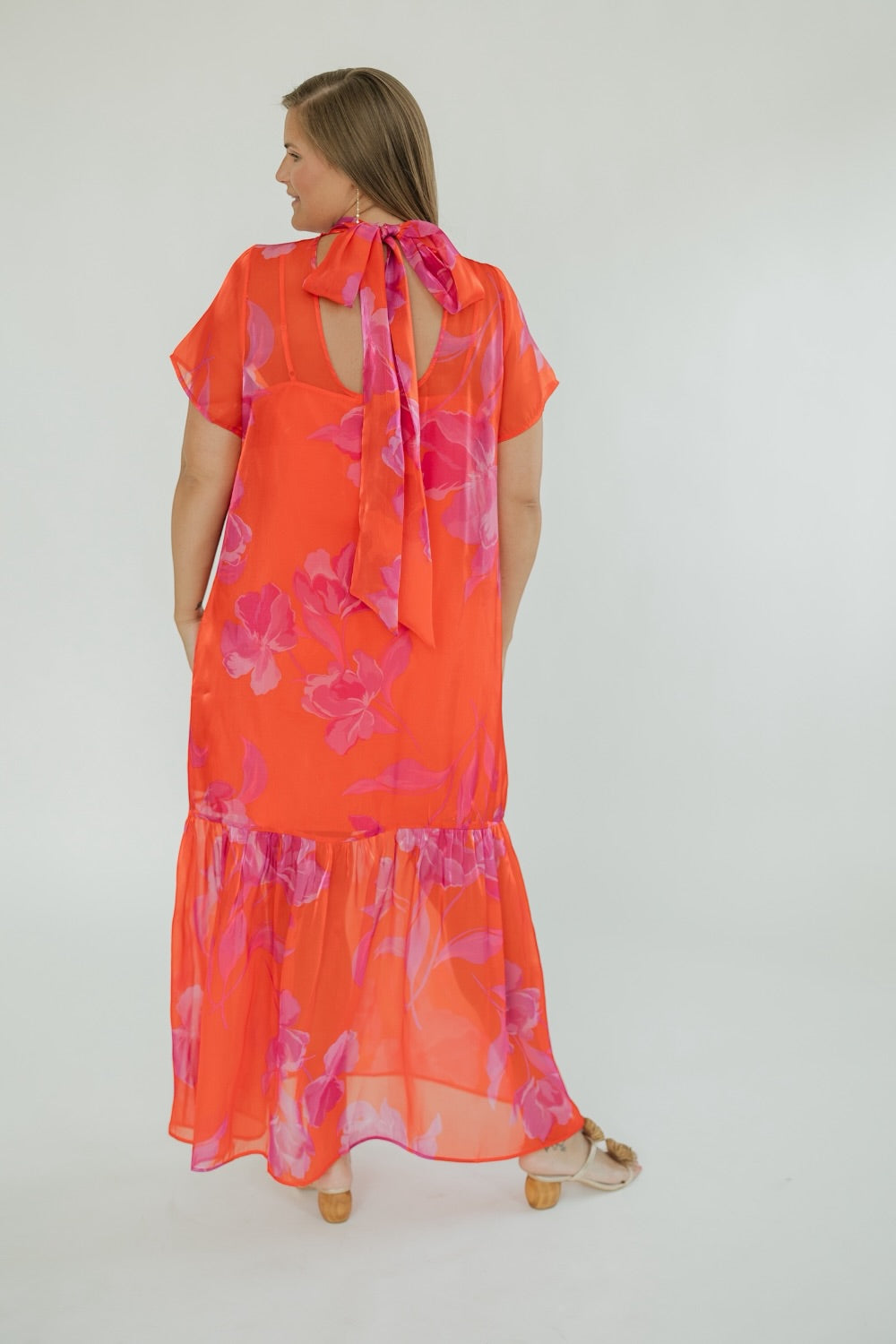 Dime Red Fuchsia Organza Mockneck Maxi Dress (XS-3XL)