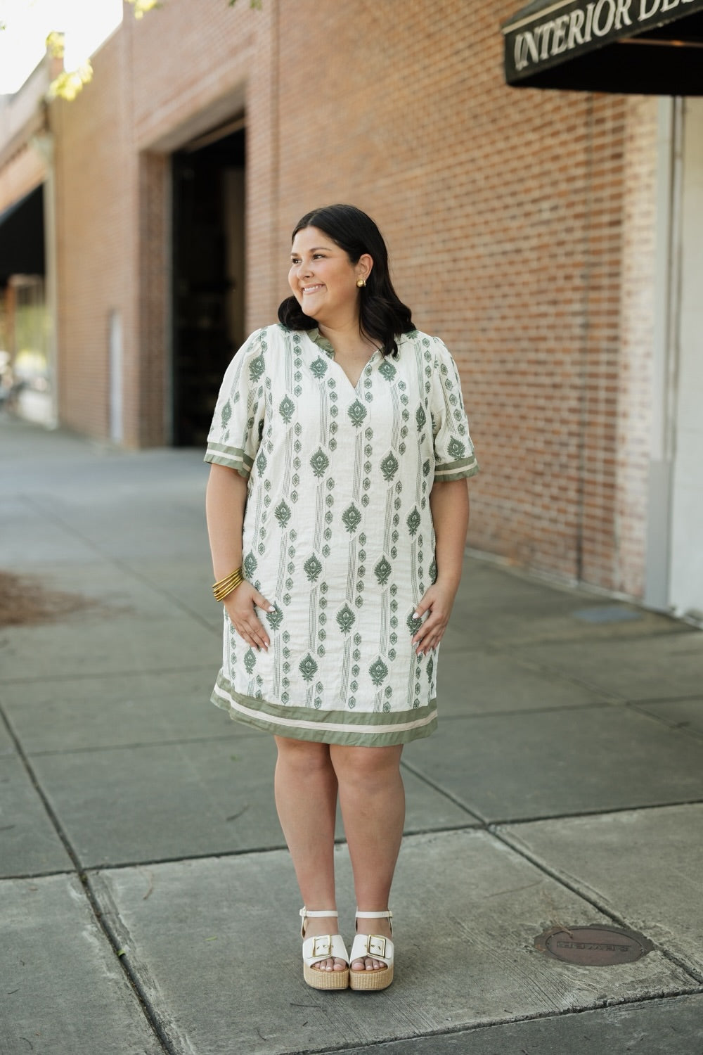 Dana Sage Embroidered Shift Dress