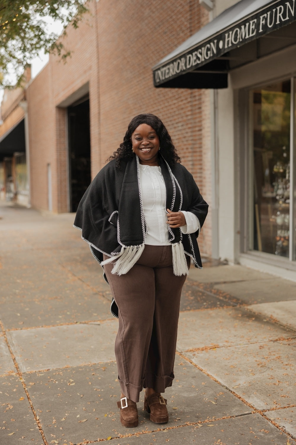 Black Whipstitch Wrap with Scarf