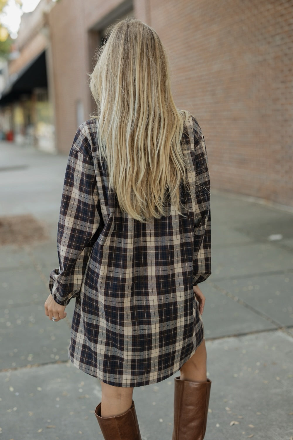 Brown Plaid Button Down Dress