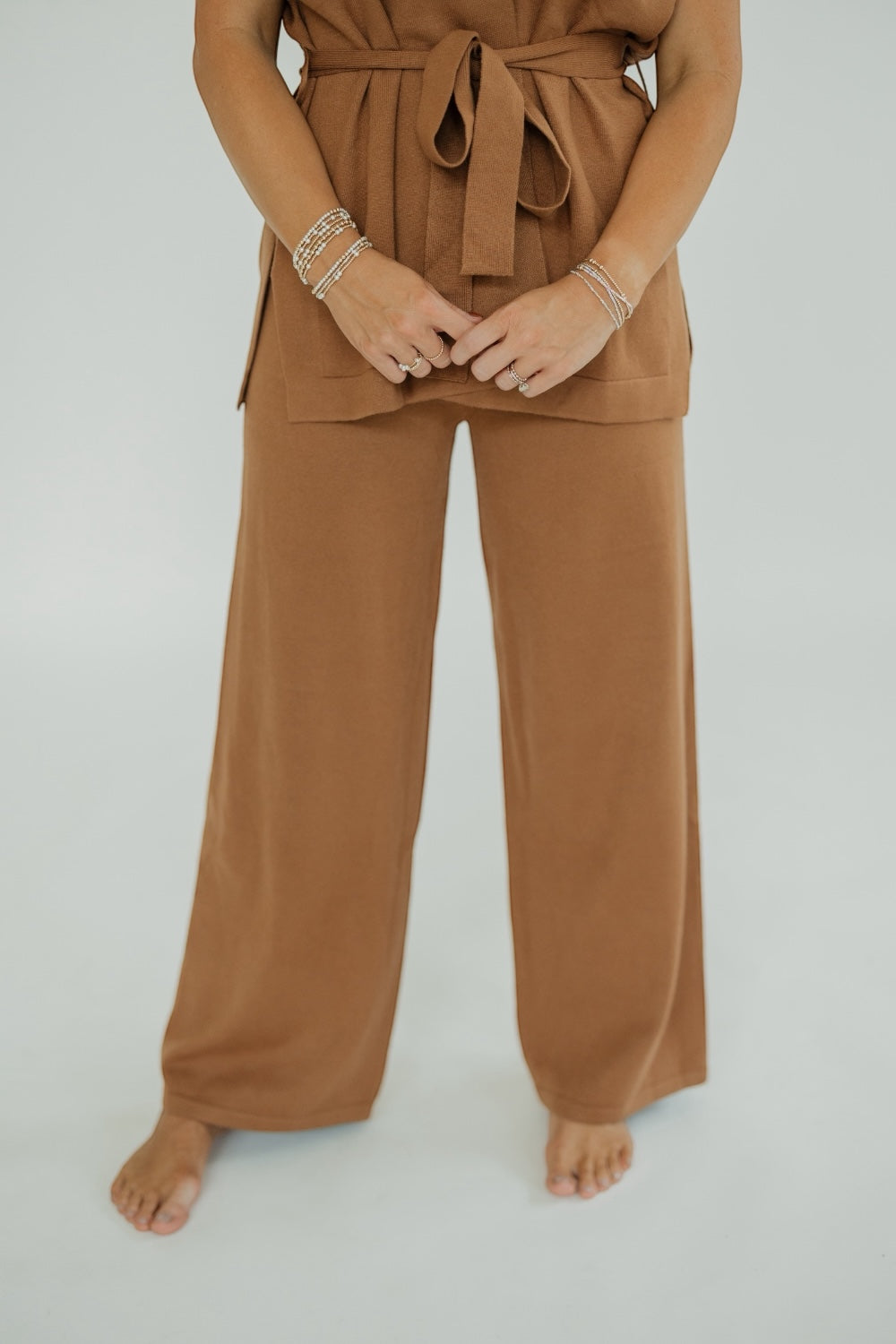 Camel High Rise Wide Leg Sweater Pants