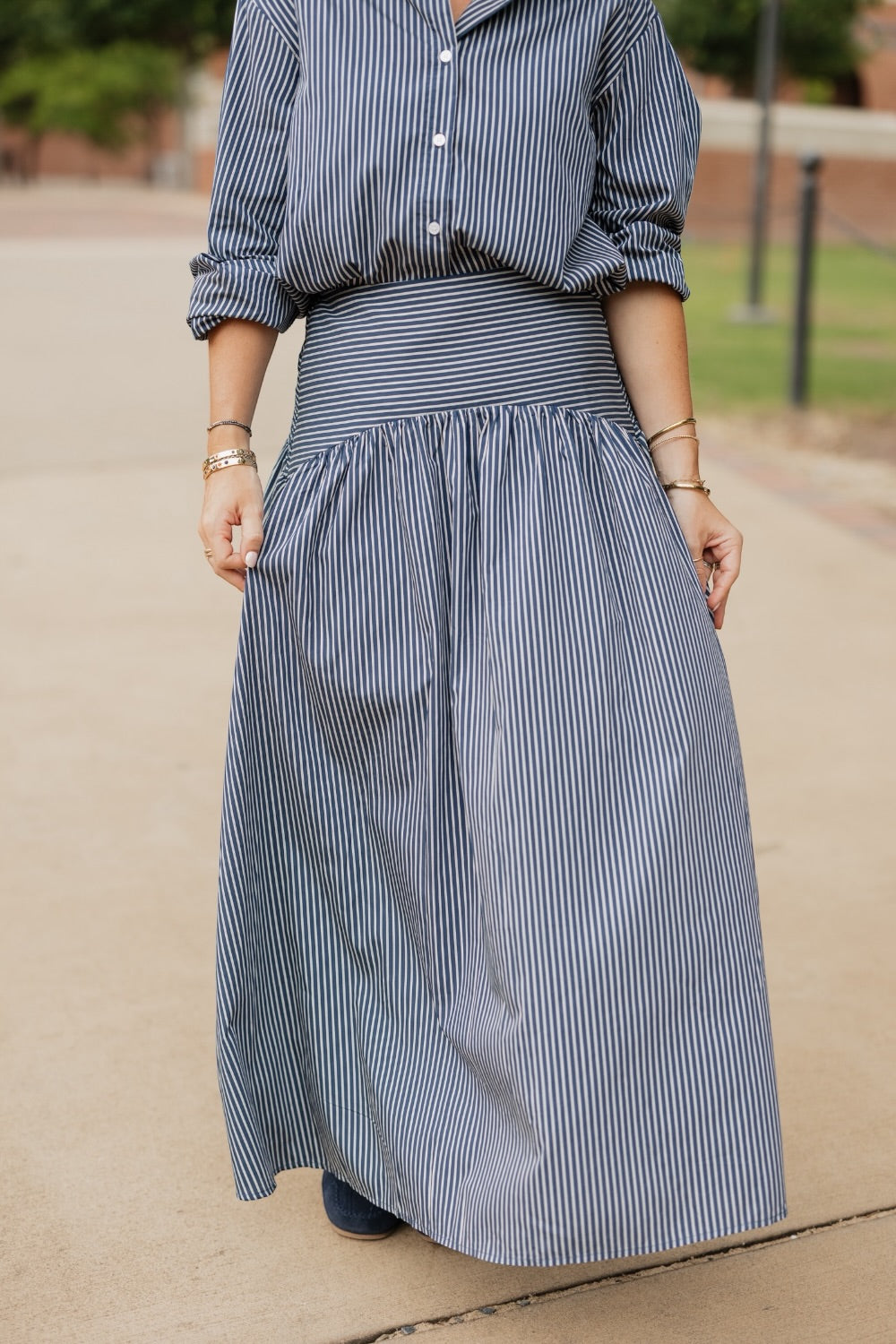 Blair Navy Stripe Curved Waist Maxi Skirt (XS-XL)