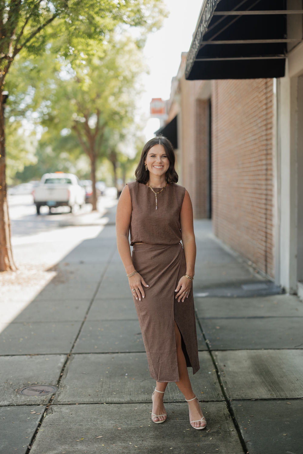 Brown Suede Wrap Midi Skirt
