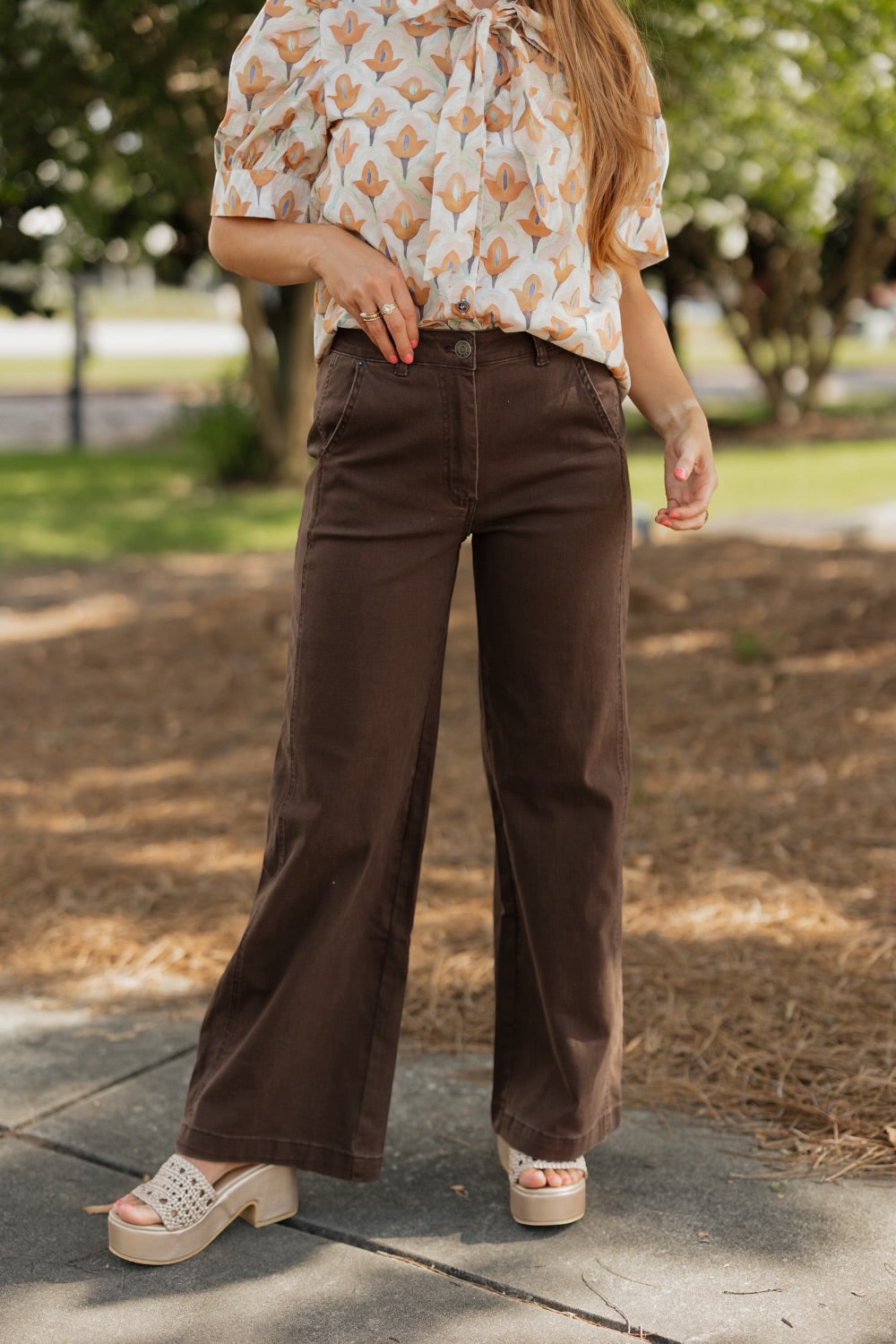 Dark Brown Wide Leg Denim Pants (XS-XL)