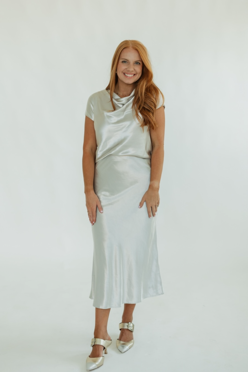 Silver Bias Skirt Silk Midi Skirt