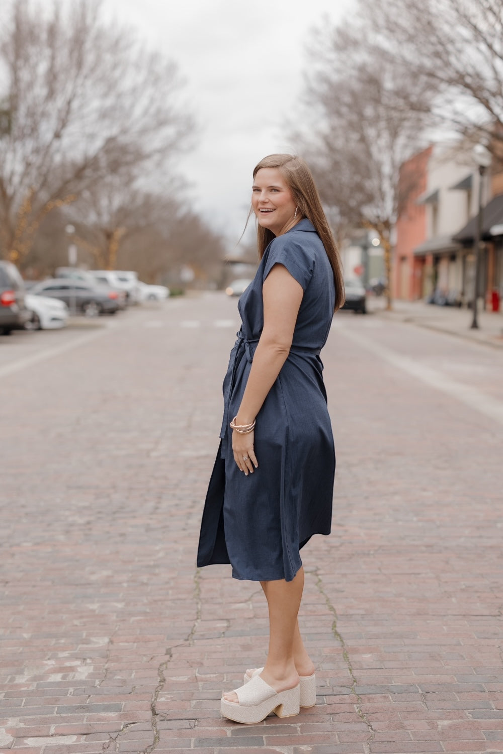 Warren Navy Wrap Midi Dress