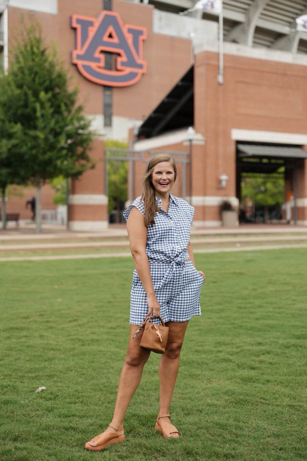 Sabine Navy Gingham Tie Front Top (S-3XL)