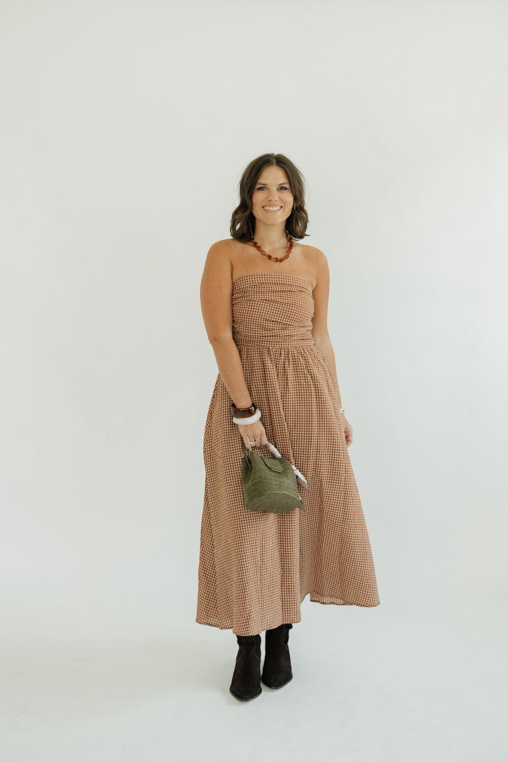 Terracotta Check Maxi Dress