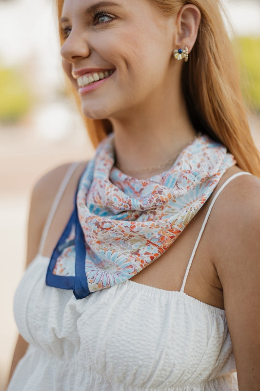 Navy Abstract Floral Print Silky Bandana