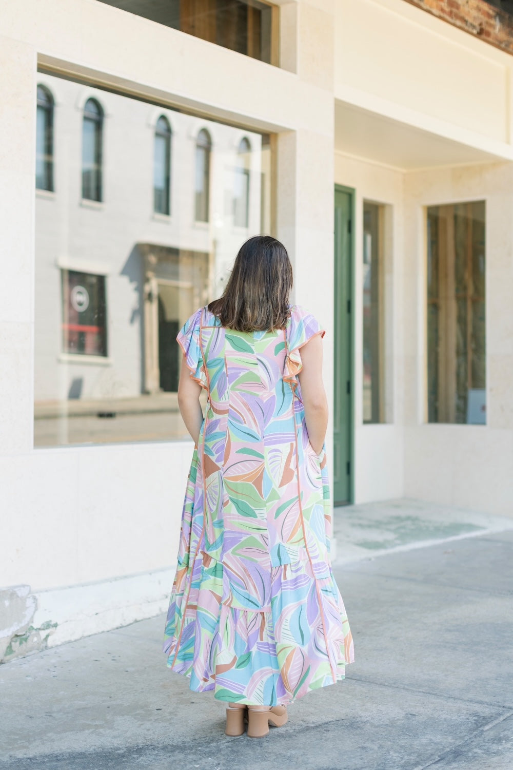 Maggie Multi Print Flutter Sleeve Midi Dress