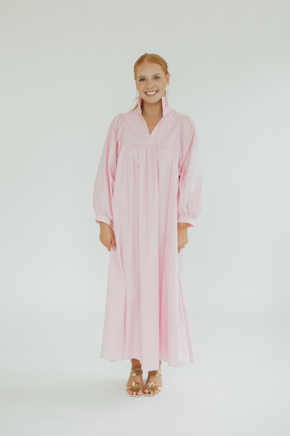 Layla Pink Ruffle Collar Midi Dress