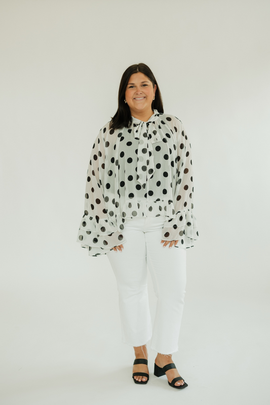 Polka Dot Ruffled Chiffon Blouse (S-3XL)
