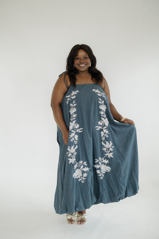 Emilie Embroidered Bubble Hem Maxi Dress (S-3XL)