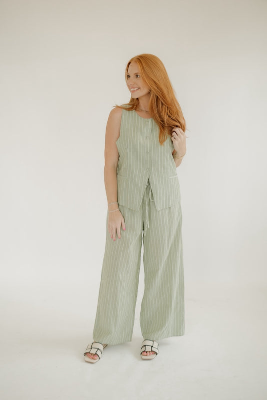 Matcha Pinstripe Tie Waist Pant (S-3XL)