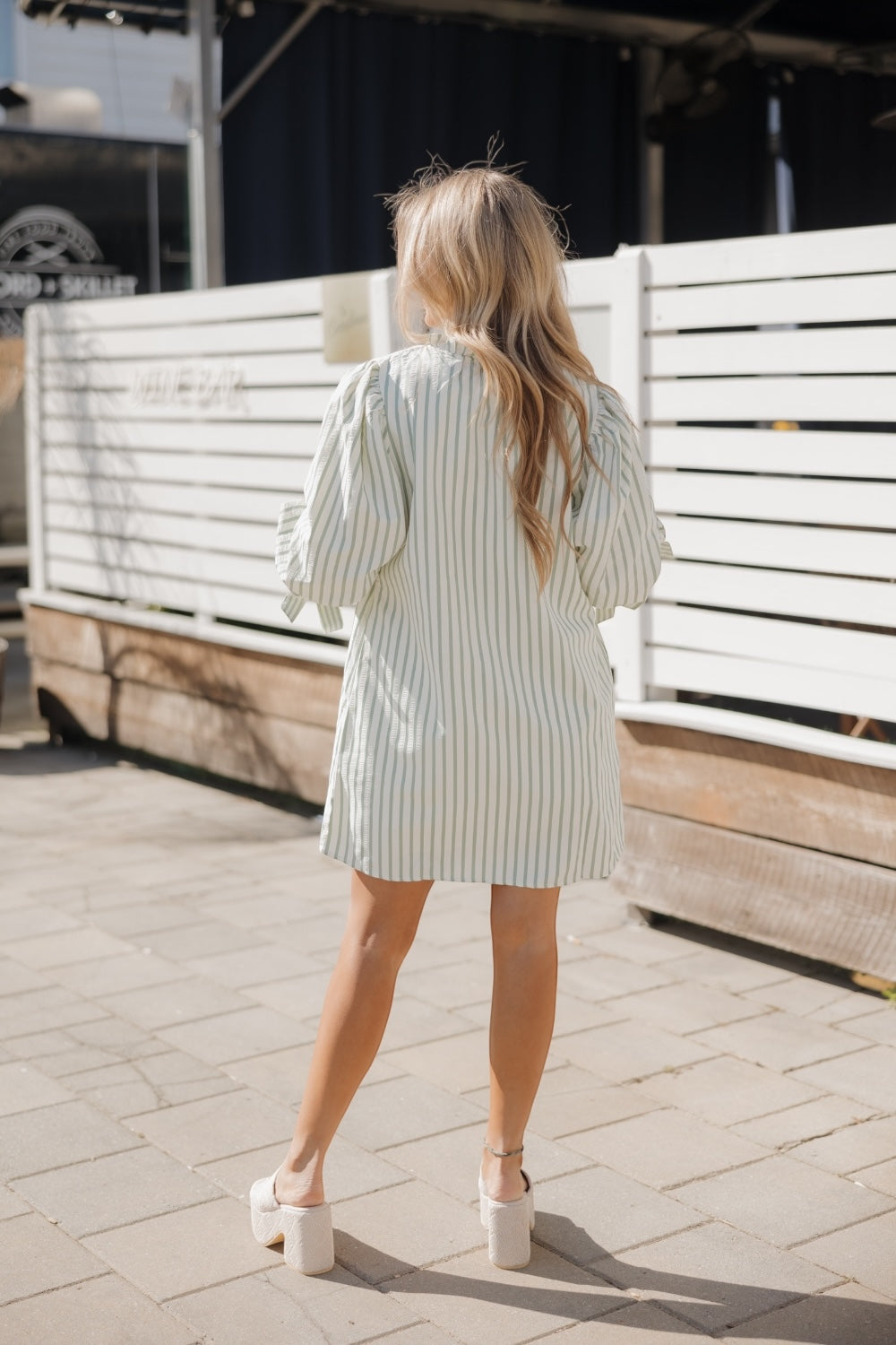 Fiona Sage Striped Flowy Dress (S-2XL)