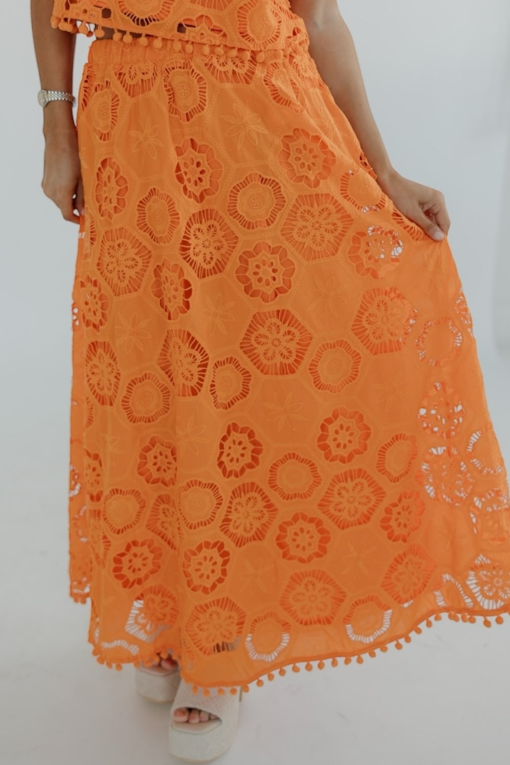 Orange Eyelet Maxi Skirt