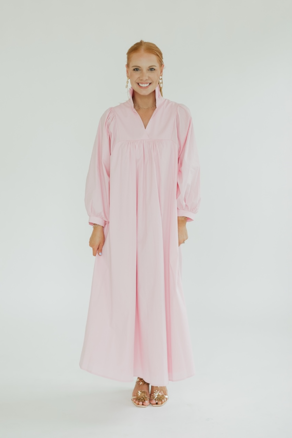 Layla Pink Ruffle Collar Midi Dress